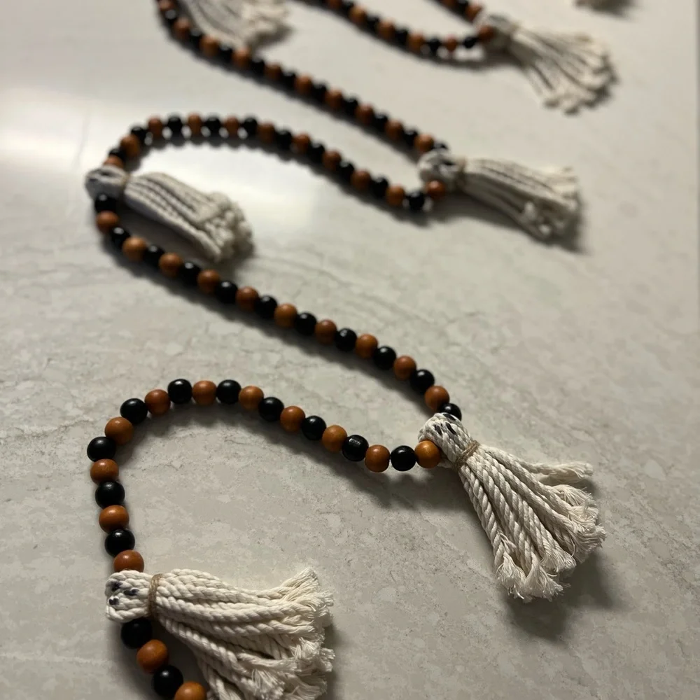 Wooden Halloween Garland 7Ft Ghosts Beaded Handmade Cottage Rustic Farmhouse